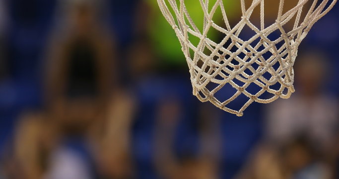 Basketball ball flies into the net