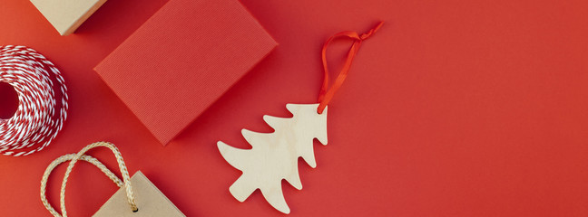 New Year or Christmas presents red background