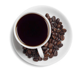 Coffee cup and beans