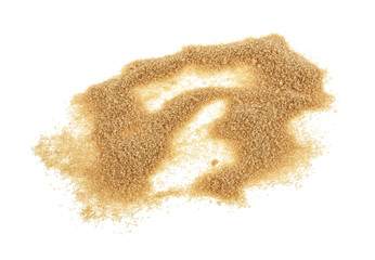 Brown sugar isolated on a white background. Top view.