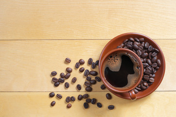 Coffee cup and beans