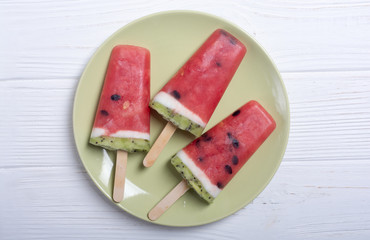 Homemade popsicle with watermelon