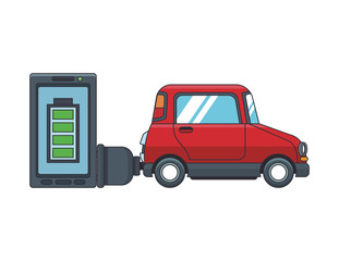 Electric car charging with smartphone vector illustration graphic design