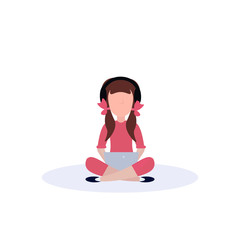 little girl headphones sitting pose isolated using tablet female faceless cartoon character flat vector illustration