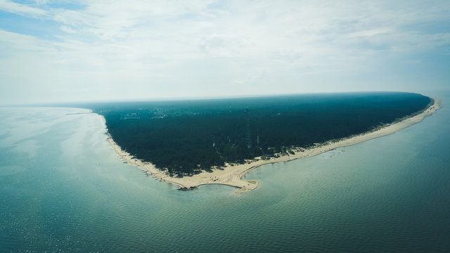 Aerial view of cape Kolka, Baltic sea, Latvia