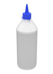 3D realistic render of wood glue bottle with blue lid. Empty template. Isolated on white. Clipping path.