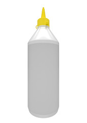 3D realistic render of wood glue bottle with yellow lid. Empty template. Isolated on white. Clipping path.
