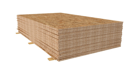 3D render of stack OSB boards. Isolated on white background.