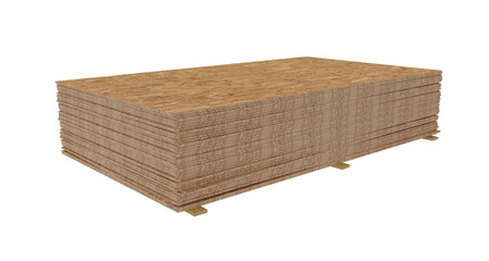 3D render of stack OSB boards. Isolated on white background.