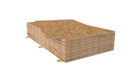 3D render of stack OSB boards. Isolated on white background.