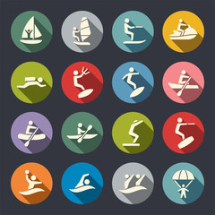 Water sports flat icons