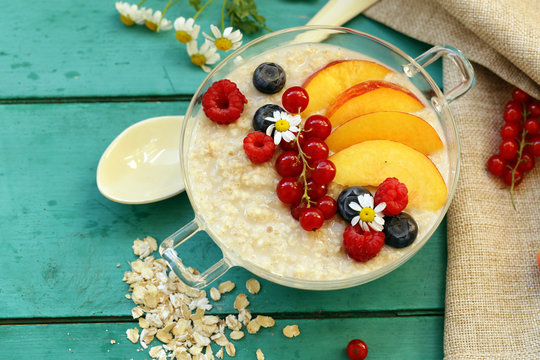 Oat Porridge With Berries For Breakfast