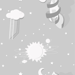 a seamless pattern on children's themes, dreams of space, the sky and the sun