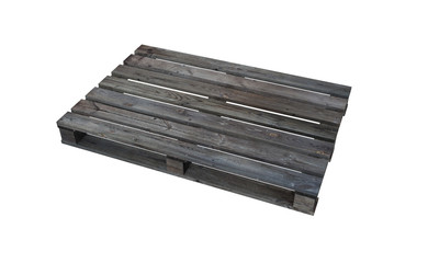 3D realistic render of old wooden pallet. Isolated on white background.