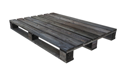 3D realistic render of old wooden pallet. Isolated on white background.