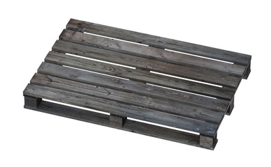 3D realistic render of old wooden pallet. Isolated on white background.
