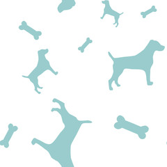 Vector pattern with blue dogs and bones