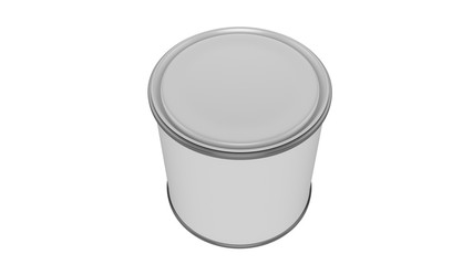 3D realistic render. Composition of single isolated paint can with white lid. Design template.