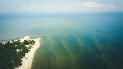 Aerial view of cape Kolka, Baltic sea, Latvia - obrazy, fototapety, plakaty