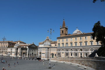 Fototapeta na wymiar View to church Santa Maria del Popolo at Piazza del Popolo in Rome, Italy