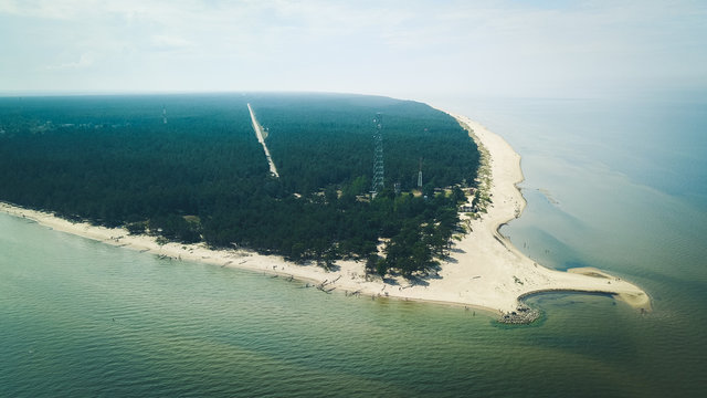 Aerial view of cape Kolka, Baltic sea, Latvia