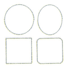 Set of simple geometric frames with outline from round uneven dotted blue objects vector objects isolated on white background.