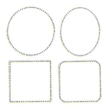 Set Of Simple Geometric Frames With Outline From Round Uneven Dotted Blue Objects Vector Objects Isolated On White Background.