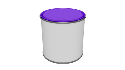3D realistic render. Composition of single isolated paint can with purple lid. Design template.