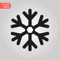 Snowflake icon. Black silhouette snow flake sign, isolated on white background. Flat design. Symbol of winter, frozen, Christmas, New Year holiday. Graphic element decoration. Vector illustration