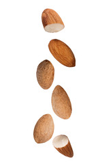  Falling almonds isolated on white background with clipping path