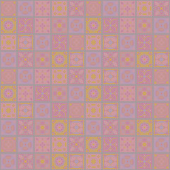 Square vector ornaments, tender light sugary sweetly doll-like pink flowers tile flowers mosaic oriental folk homemade fairground seamless pattern.