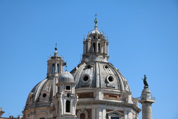 Domes of twin churches Santa Maria di Loreto and Santissimo Nome di Maria al Foro Traiano in Rome, Italy 