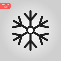 Snowflake icon. Black silhouette snow flake sign, isolated on white background. Flat design. Symbol of winter, frozen, Christmas, New Year holiday. Graphic element decoration. Vector illustration