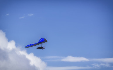 Naklejka na ściany i meble Hang Glider flying in the sky on a sunny bright blue day