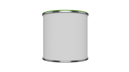 3D realistic render. Composition of single isolated paint can with green lid. Design template.