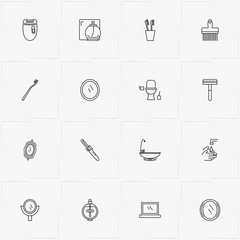 Bathroom line icon set with razor, nail file and comb