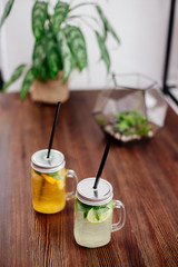 Two lemonade on table.