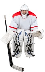 Ice Hokey Goalie, Back View, Isolated
