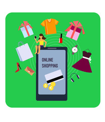 Online shopping concept with characters people. Vector illustration. 