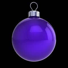 Christmas ball decoration blue closeup Happy New Year's Eve hanging bauble adornment traditional Merry Xmas wintertime ornament. 3d rendering illustration