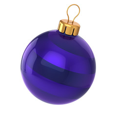 Christmas ball bauble New Year's Eve wintertime decoration blue sphere hanging adornment classic. Traditional winter ornament happy holidays Merry Xmas event symbol glossy. 3d illustration