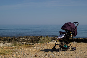 stroller on the beach