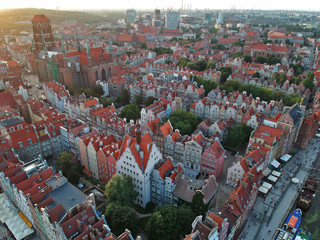 Aerial view on old town with red roof buildings in Poland