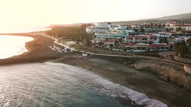 Top view over Los Cristianos at sunset, Canary Islands, Tenerife, Spain