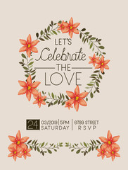 Fototapeta na wymiar lets celebrate the love card floral crown vector illustration design