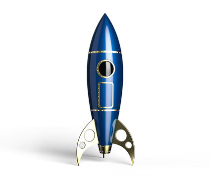 Rocket blue antique style on white background,3D rendering.