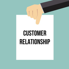 Man showing paper CUSTOMER RELATIONSHIP text 