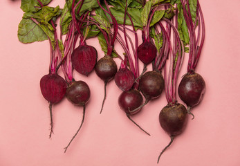 Group of beetroots with leafs