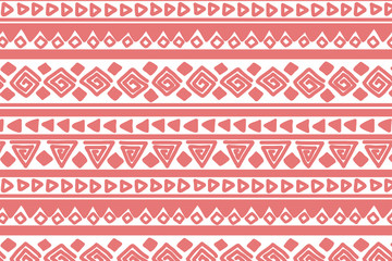 Pink and white geometric background. Ethnic hand drawn pattern for