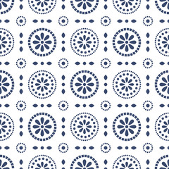 Floral blue cirles abstract seamless vector pattern.